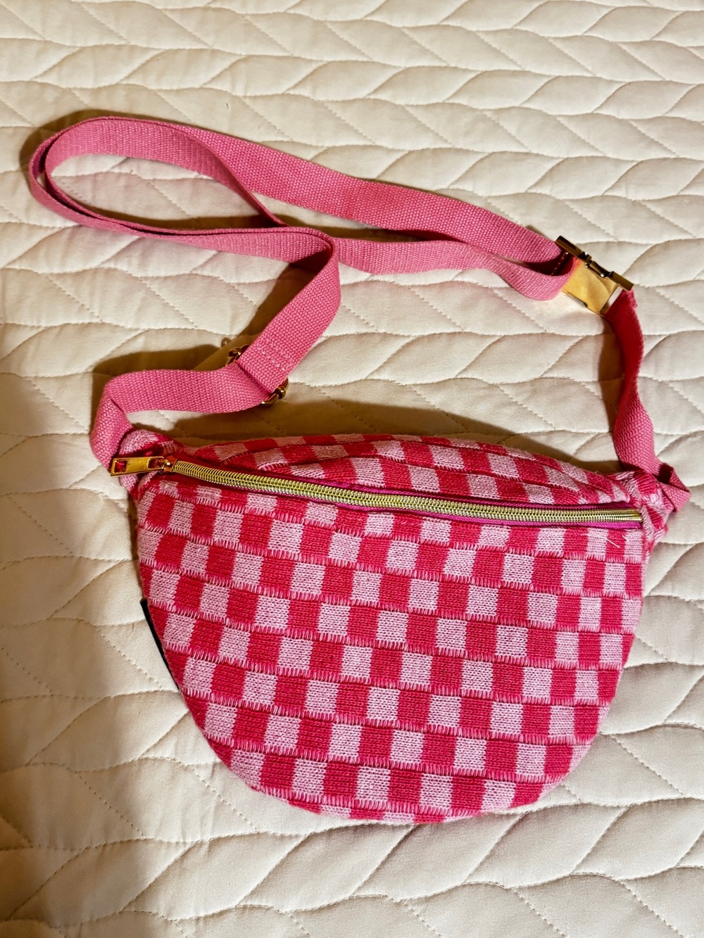 Pink Checkered Crossbody Belt Bag - Women's Casual Crossbody